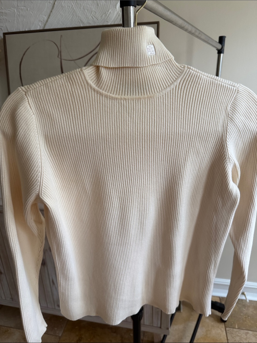 Polo by Ralph Lauren Cream Ribbed Turtleneck Sweater